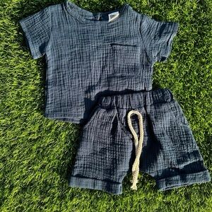 Kids Navy Blue Shirt & Shorts Set